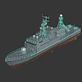 Modern Gray Warship with Red Bottom Radar Antennas on Dark Background 3d model