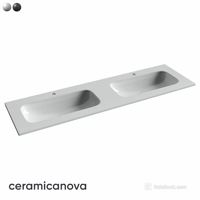 Modern White Double Countertop Washbasin With Sleek Design And Two Basins 3d model 