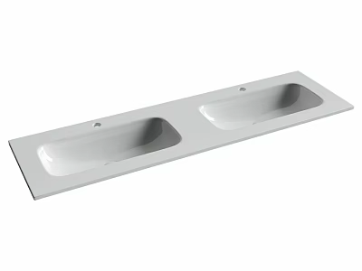 Modern White Double Countertop Washbasin With Sleek Design And Two Basins 3d model