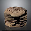 Handcrafted Circular Wooden Box With Intricate Floral Carvings And Natural Texture