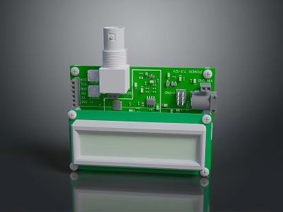 Green Electronic Circuit Board Module With Integrated Display Screen And White Components 3d model