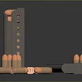 Firearm Magazines with Holes and Multiple Copper Bullets Scattered on Black Surface 3d model