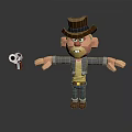 Cartoon Cowboy Character With Brown Hat Holding Revolver And Angry Expression