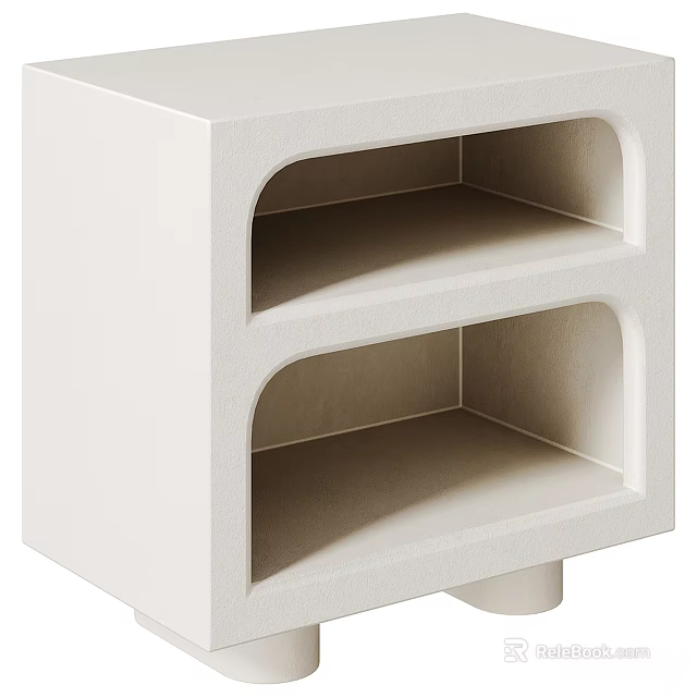Modern White Minimalist Bedside Nightstand Featuring Two Open Shelves Design 3d model