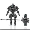 Detailed Armored Mech Robot With Spiked Gear Driven Mechanical Creature Design
