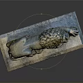Reclining Stone Lion Statue With Green Mane On Detailed Stone Plinth