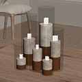 Transparent Glass Candle Holders With Candles On Wooden Table Near Chair And Window