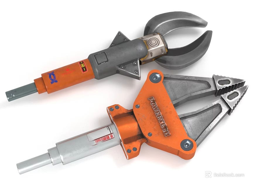 Hydraulic Cutter And Spreader Tools With Orange And Gray Parts 3d model 