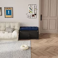 Black Padded Shoe Bench With Storage In Living Room Near Sofa And Decor