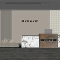 Modern Front Desk Reception Area With Marble Countertop Ozhero Logo And Decorative Plants