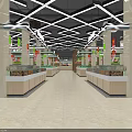 Modern Supermarket Grocery Store Interior With Shelves Colorful Promotion Signs and Healthy Food Section