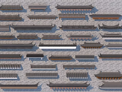 Chinese Traditional Architectural Roof Components Featuring Various Ancient Styles 3d model