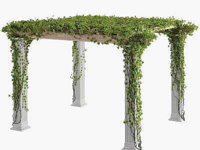 Pergola With Green Vines Covering Top And White Columns In Garden 3d model