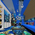 Ocean Themed KTV Room With Blue Sofas Dolphin Decorations And Underwater Backdrop 3d model