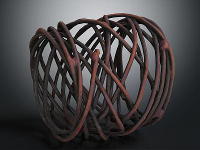 Woven Rattan Circular Decorative Basket For Home Living Room Decor 3d model