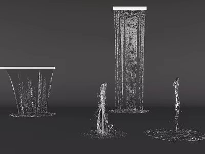Garden Decorative Water Features Featuring Various Forms of Water Curtains Columns Splashes in Wireframe Design 3d model