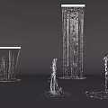 Garden Decorative Water Features Featuring Various Forms of Water Curtains Columns Splashes in Wireframe Design