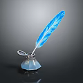 Elegant Blue Feather Quill Pen With Glass Inkwell And Metal Base Daily Life Essentials