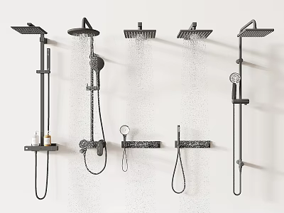Various Modern Black Shower Heads with Handheld and Rainfall Spray Options for Bathroom 3d model