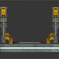 Mechanical Gate Design Featuring Yellow Mechanical Arms Gray Platform Blue Illuminated Stripes And Surface Patterns