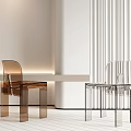 Brown And Clear Acrylic Lounge Chairs In Modern Minimalist White Interior With Lighting