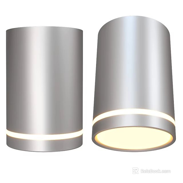 Modern Silver Metal Downlights Spotlights With Cylindrical Design And Illuminated Rings 3d model 