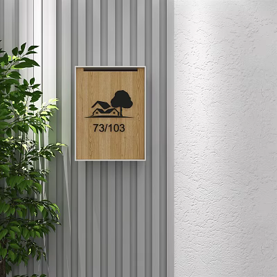 Public Facility Wooden Sign With Rest Under Tree Art 73103 Near Green Plants On Wall 3d model