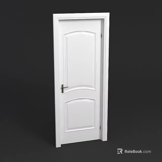 White Interior Door Component Featuring Simple Panel Design and Metal Handle for Home Decoration 3d model