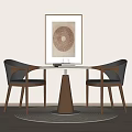 Modern Round Dining Table With Leather Chairs And Decorative Artwork On Wall 3d model