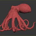 Vibrant Pink Octopus Figurine With Curled Tentacles On Shiny Surface 3d model