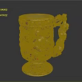 Decorative Silver Cup With Carved Female Figure And Red Gemstones Accents