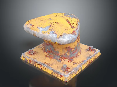 Industrial Rusted Yellow Bollard Component With Peeling Paint And Square Base 3d model