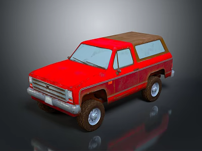 Vintage Red SUV With Brown Roof And Off Road Tires Design 3d model
