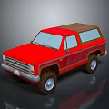 Vintage Red SUV With Brown Roof And Off Road Tires Design