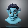 Blue Skinned Fantasy Character With Pointed Ears Red Eyes And Dark Hair 3D Model Head