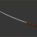 Katana Weapon With Long Slender Blade Red Striped Handle And Golden Accents On Dark Background