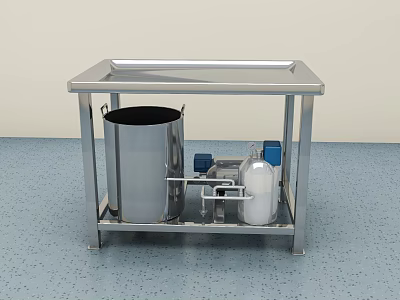 Stainless Steel Industrial Equipment with Tabletop Cylindrical Container Pipes White Tank and Blue Components 3d model