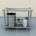 Stainless Steel Industrial Equipment with Tabletop Cylindrical Container Pipes White Tank and Blue Components