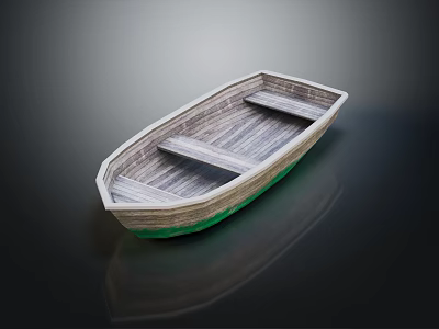 Wooden Boat With Natural Wood Planks And Green Bottom Surface Reflection 3d model