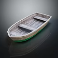 Wooden Boat With Natural Wood Planks And Green Bottom Surface Reflection