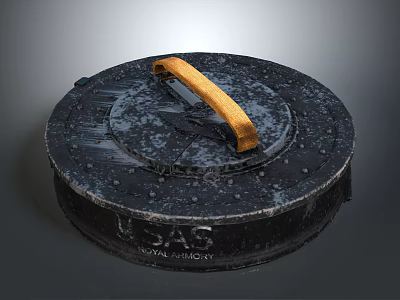 Vintage USAS Naval Armory Manhole Cover With Rusted Texture And Yellow Handle 3d model