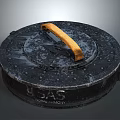 Vintage USAS Naval Armory Manhole Cover With Rusted Texture And Yellow Handle