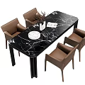 Black Marble Top Dining Table Set With Brown Chairs And Decorative Vase 3d model