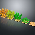 Decorative Plant Ornament Set with Colorful Wheat Corn Figurines on Wooden Square Bases