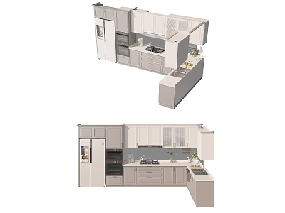 Modern Kitchen Design With Stylish Cabinets Island Counter And Appliances 3d model