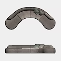 Curved Multi Seater Sectional Sofa in Beige Fabric with Green and Beige Cushions