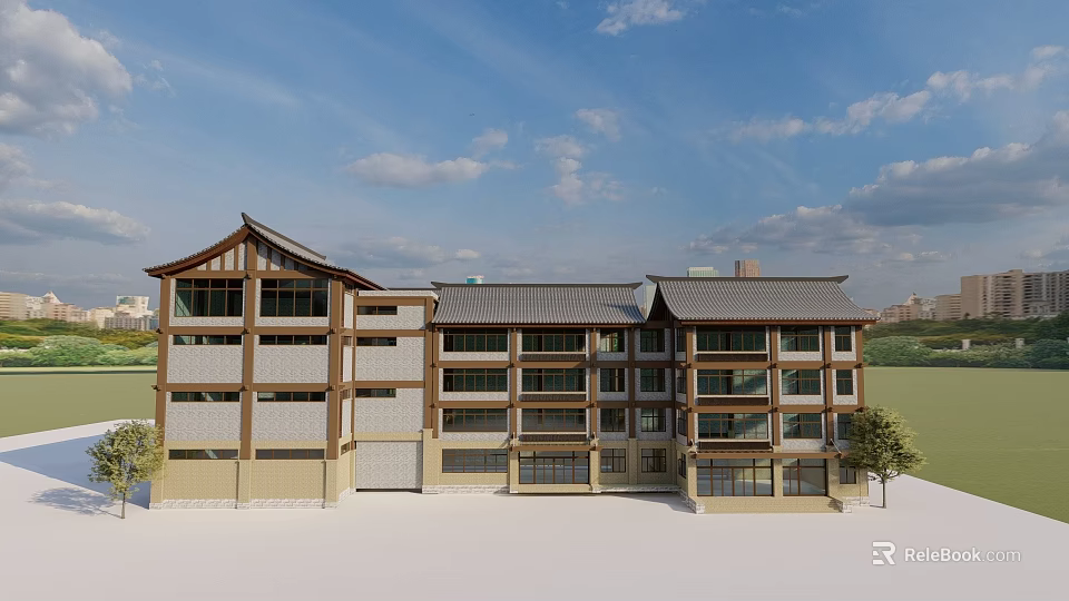 Traditional Ancient Architecture Exterior With Multi story Structure Classic Roof And Wooden Elements 3d model 