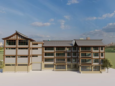 Traditional Ancient Architecture Exterior With Multi story Structure Classic Roof And Wooden Elements 3d model