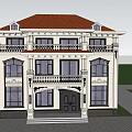 Classical White Detached Villa With Front Balcony Ornate Windows And Green Trees 3d model