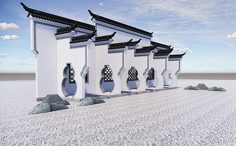 New Chinese style landscape wall horse head wall 3d model